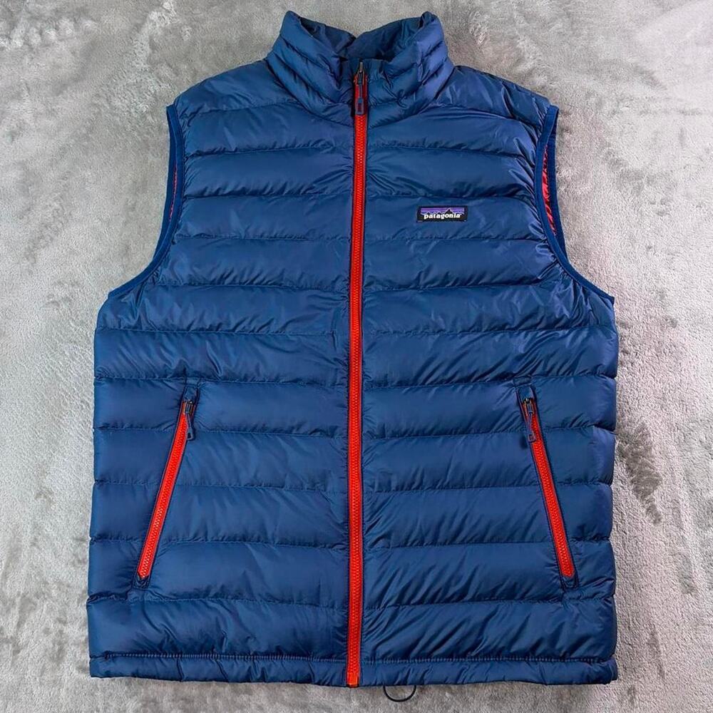 Patagonia Down Sweater Vest Mens Medium Blue 800 Fill Goose Down Puffer Full Zip